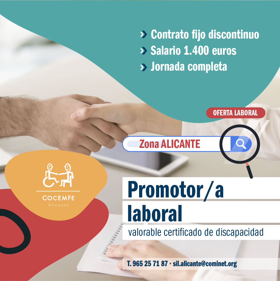 Oferta de empleo de Promotor/a laboral para incorporarse en Cocemfe Alicante