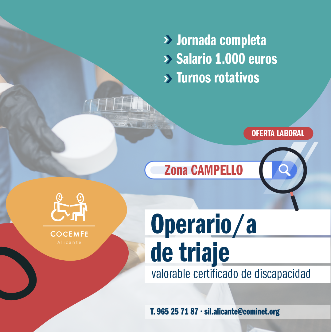 Oferta de empleo discapacidad: Operario/a de triaje
